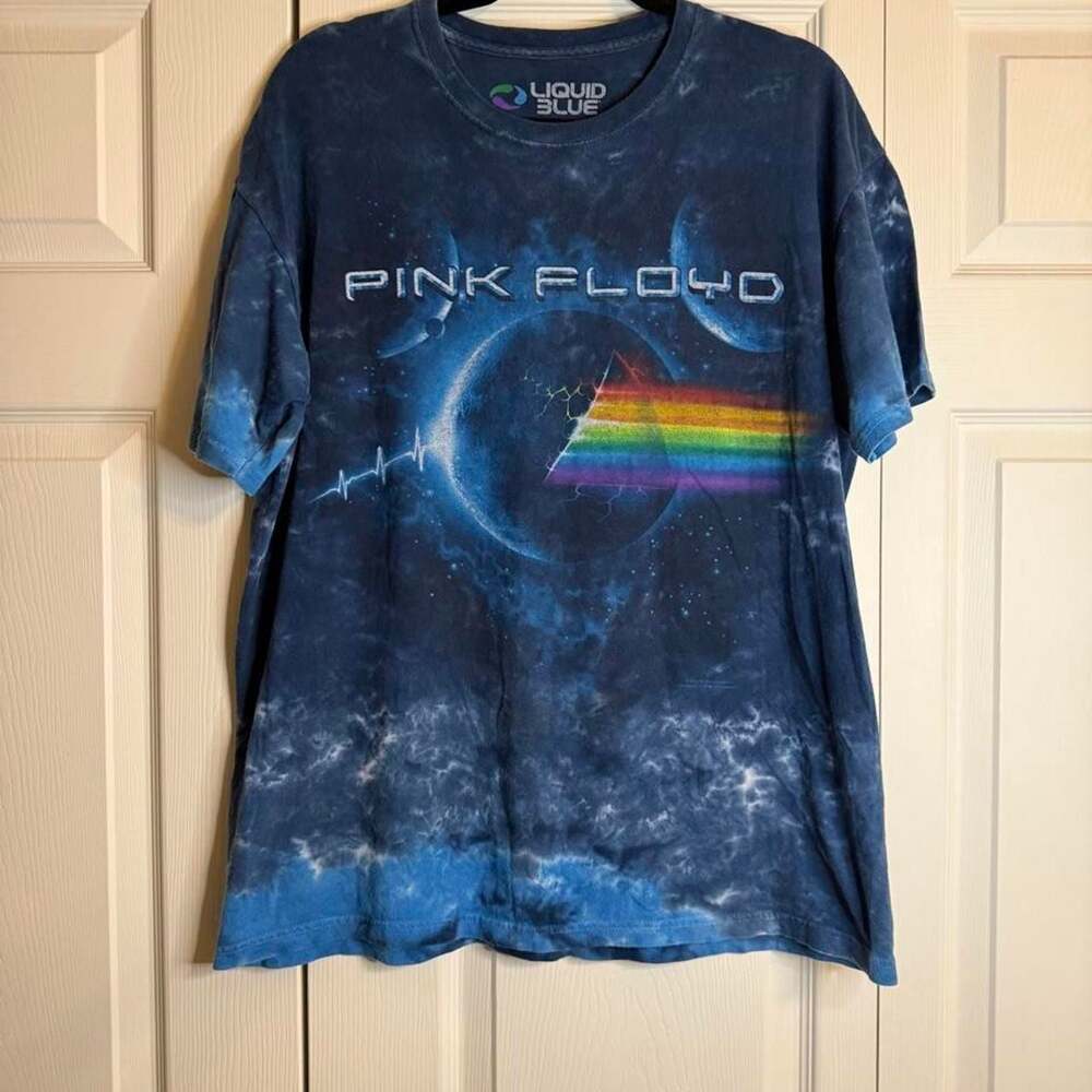 Liquid Blue Pink Floyd Dark Side Of The Moon Tie Dye T-Shirt Size L